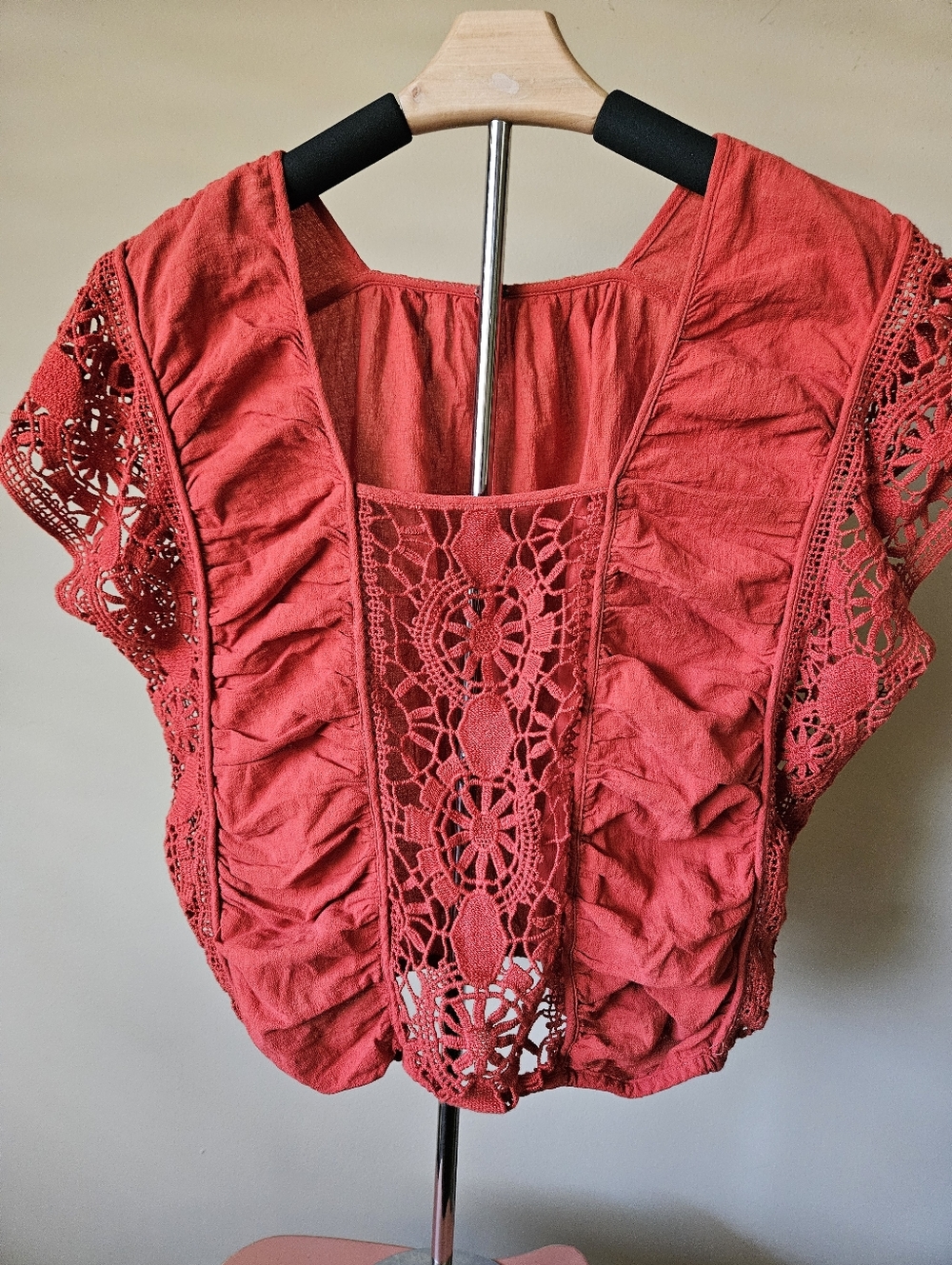 Free People "Little Secret" Crochet Lace Panel Top - Size M